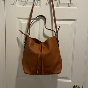 Lauren Ralph Lauren luggage brown Pebble grain Leather bucket bag
